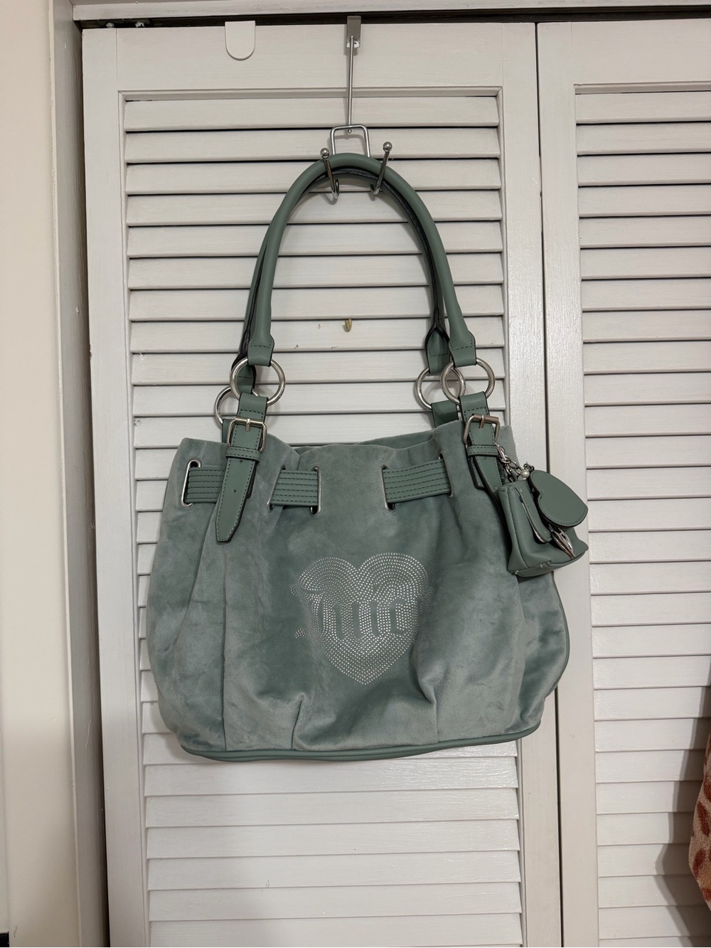Juicy Couture Mint Green Suede Shoulder Bag with Heart Logo
